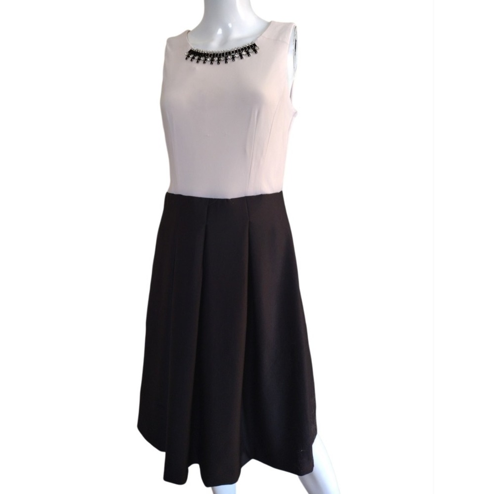 Karin Stevens‎ Midi Dress Woman's 8 Black Blush Sheath Classic Two Tone 8 Lined